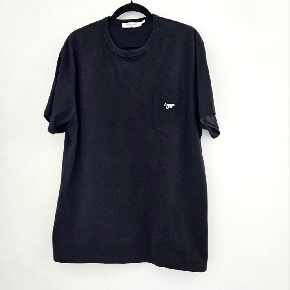 Maison Kitsune Paris Black Red White & Blue Fox Pocket T-Shirt